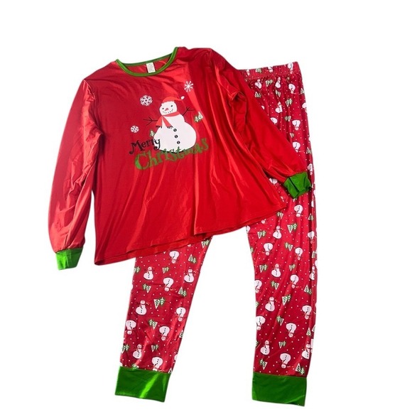 Christmas Snowman Pajama Set Red Green Long Sleeve Top & Pants – XL NWOT - Picture 4 of 12